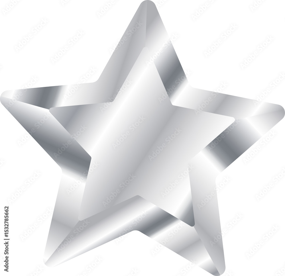 Poster overlapping metallic silver stars are showcasing 3d render gradient depth on transparent background