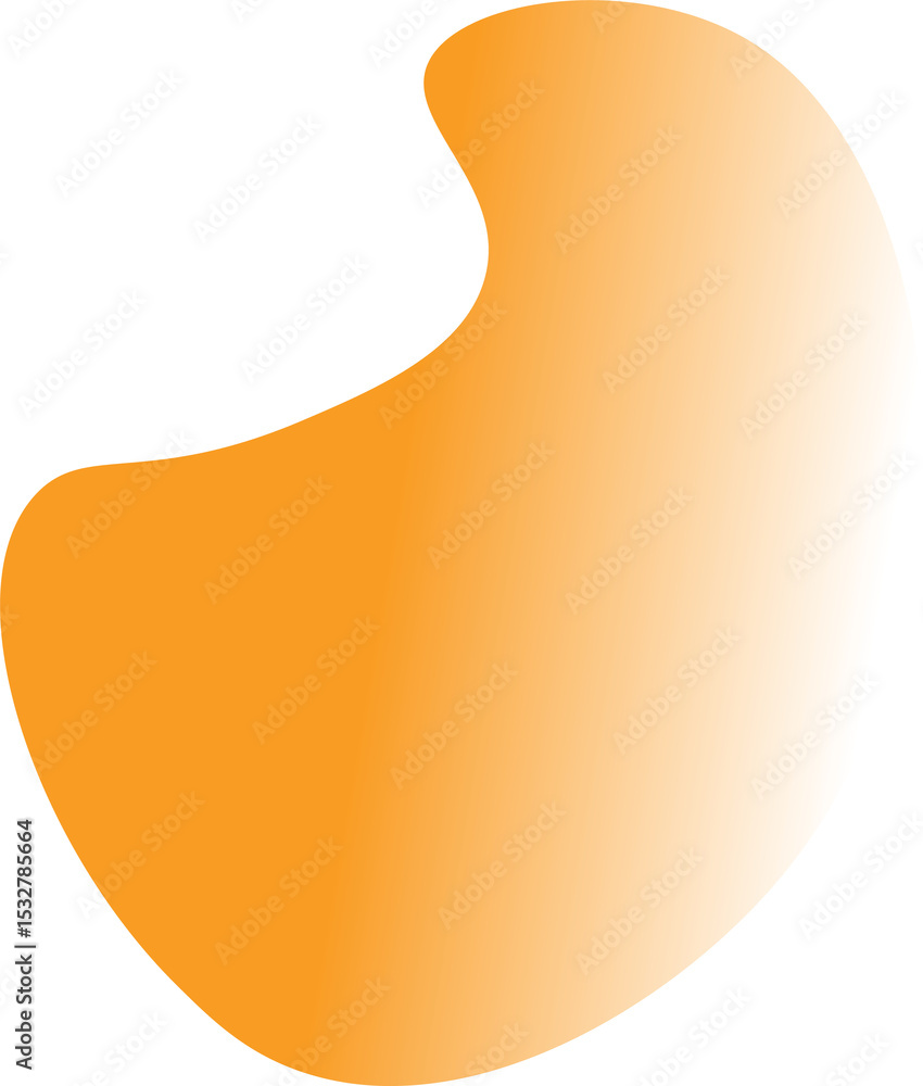Poster odd orange bean shape is floating in flat style with gradient on transparent background, copy space