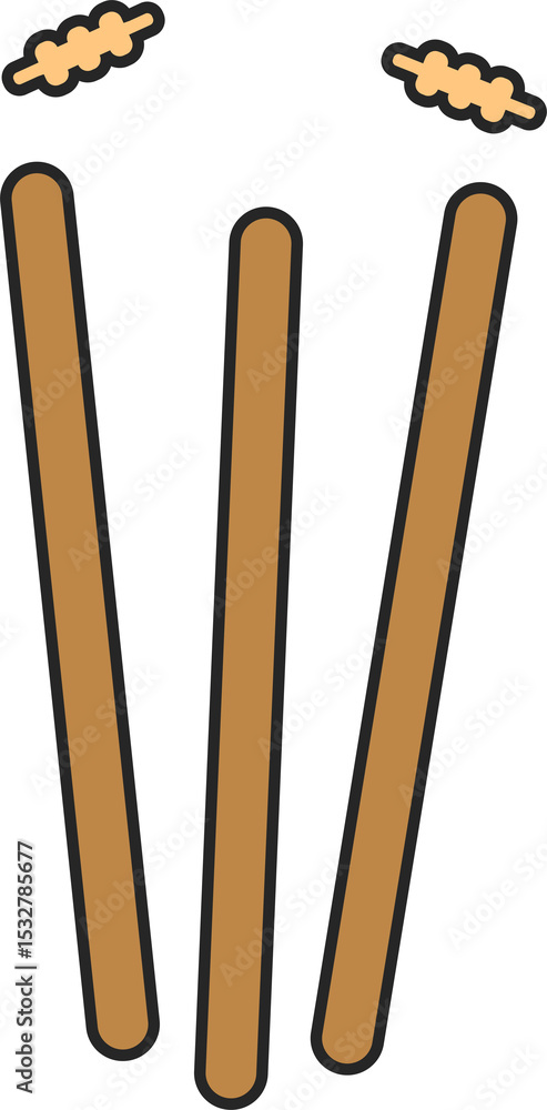Aufkleber cricket wicket is appearing in flat design with stumps and floating bails on transparent background