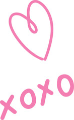 Showing pink sketch featuring drawing heart shape and xoxo text on transparent background