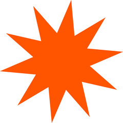Abstract orange irregular starburst is radiating in flat vector design on transparent background