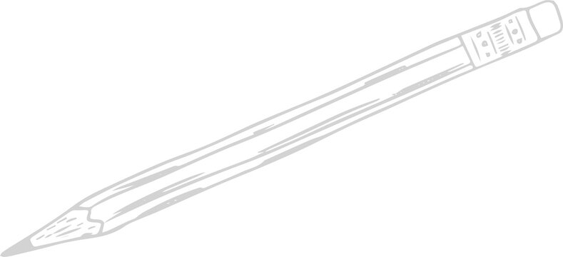 Line-art drawing is showing pencil diagonally with tip and eraser on transparent background