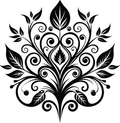 A comprehensive collection of black and white vector floral and ornate decorative design elements, featuring a variety of intricate patterns, flourishes, and symmetrical motifs