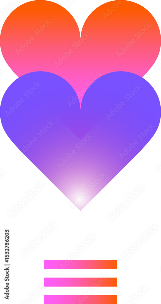 Poster abstract overlapping hearts are showing in vector art with gradient bars, transparent background