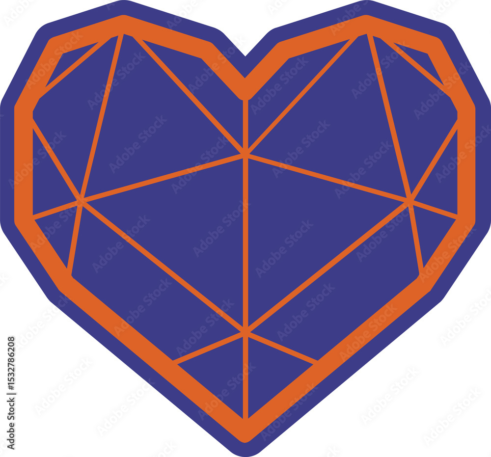 Poster displaying geometric heart shape in flat design with low-poly facets on transparent background