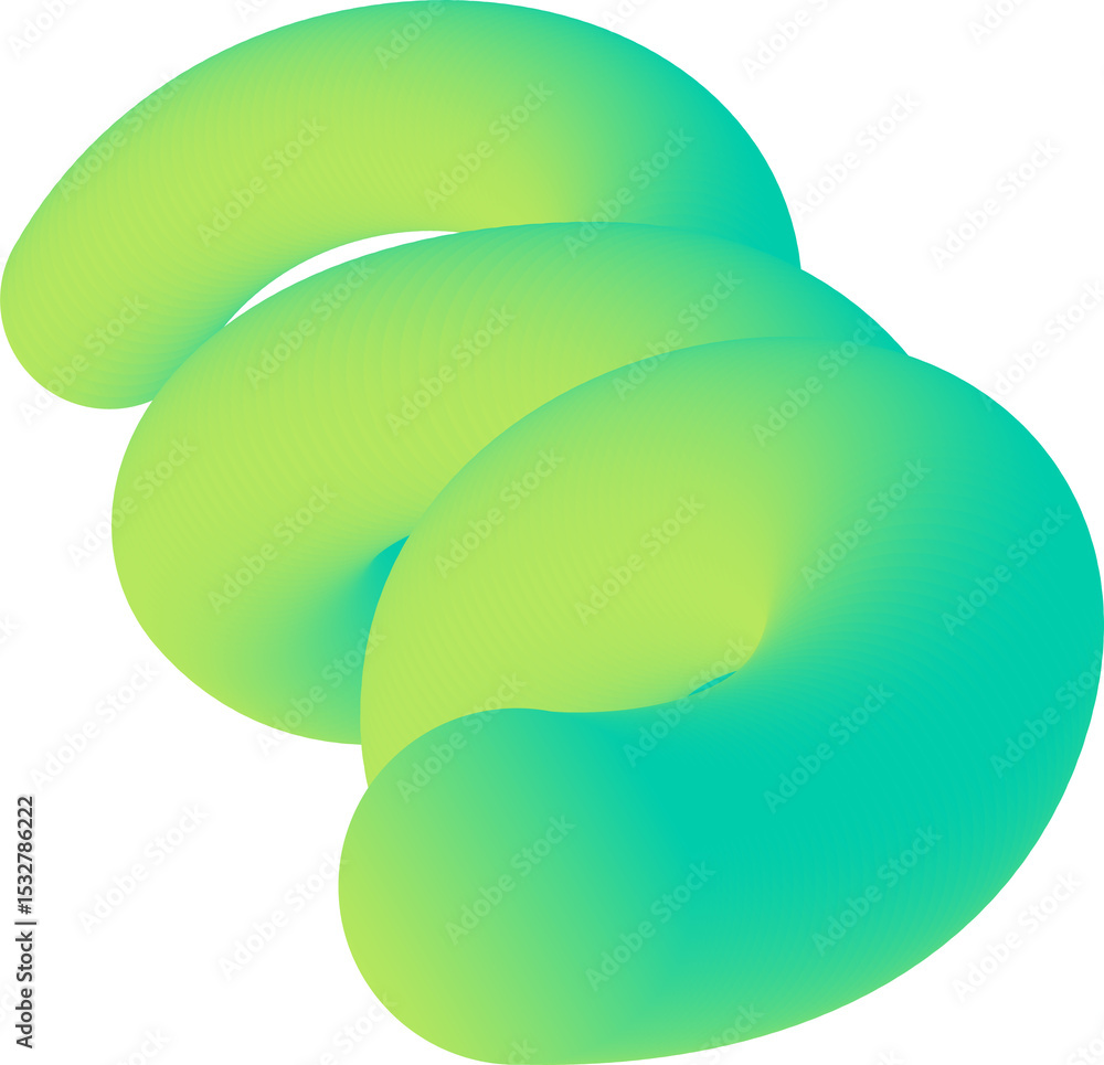 Poster 3d tubes interlocking in lime-to-teal gradient ring patterns on transparent background, copy space