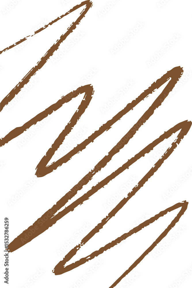 Poster abstract brown zigzag scribble is winding over transparent backdrop in flat design, copy space