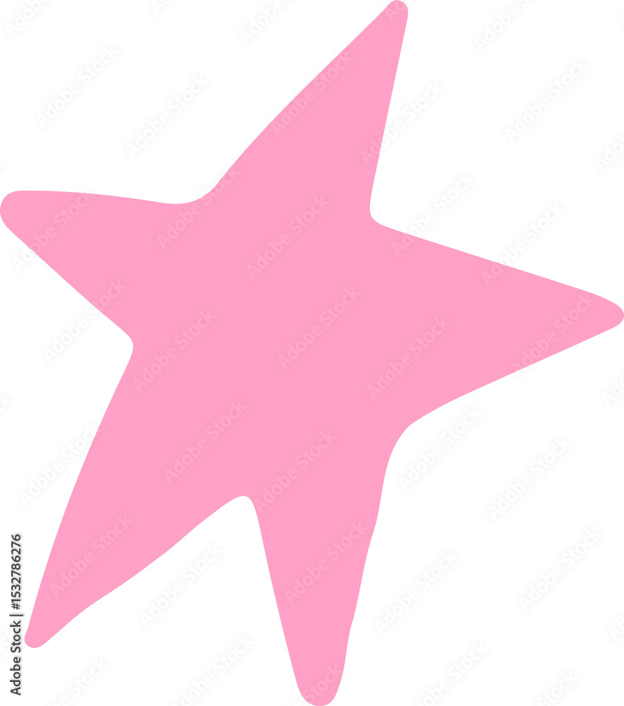 Poster stylized pink star shape is floating in flat design, showing uneven edges on transparent background
