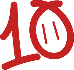 Flat design sketch of number ten is floating on transparent background, featuring face-like zero