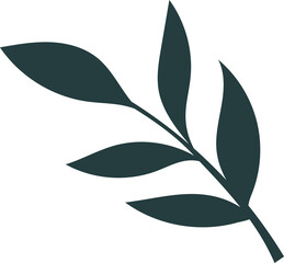 Minimalist flat vector branch is showing six elongated leaves on transparent background, copy space