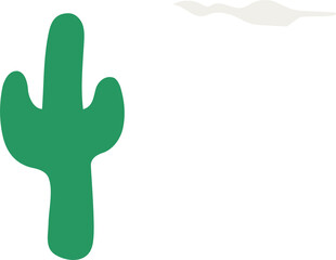 Cartoon-style cactus plant is being shown in flat design with transparent background, white cloud