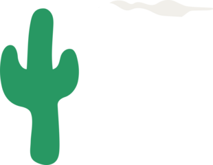 Cartoon-style cactus plant is being shown in flat design with transparent background, white cloud