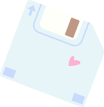 Fototapeta Flat floppy disk icon is rotating on transparent backdrop with off-white label and pink heart