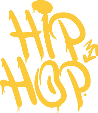 Fototapeta Yellow graffiti text HIP HOP is floating on transparent background, showing paint-drip crown accent