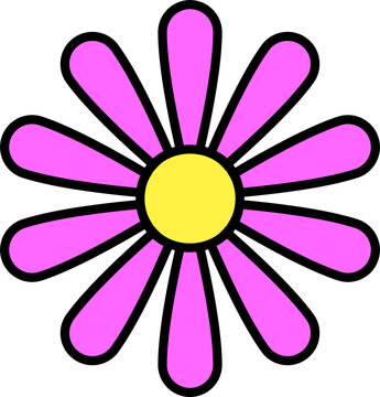 Fototapeta Daisy cartoon flower icon showing bright pink petals and yellow center on transparent background
