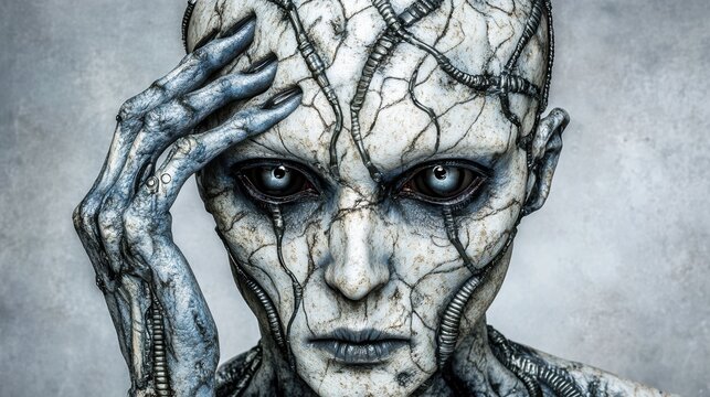 Cybernetic alien portrait with intricate details and futuristic design