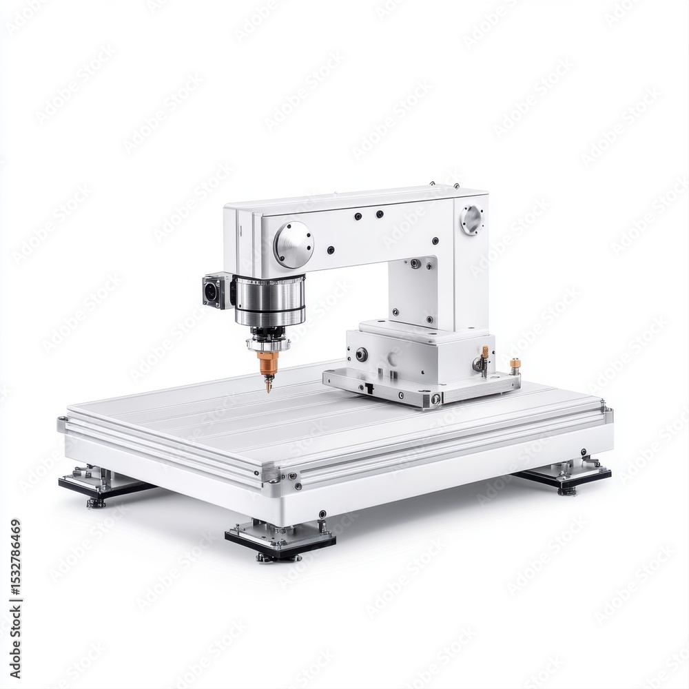 Poster high-tech cnc milling machine on white background for precision cutting