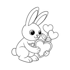 Fototapeta premium Bunny Planting Heart Seeds Coloring Page