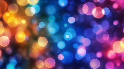 Vibrant abstract background with colorful bokeh light circles in a smooth gradient from warm yellows to cool blues and purples.