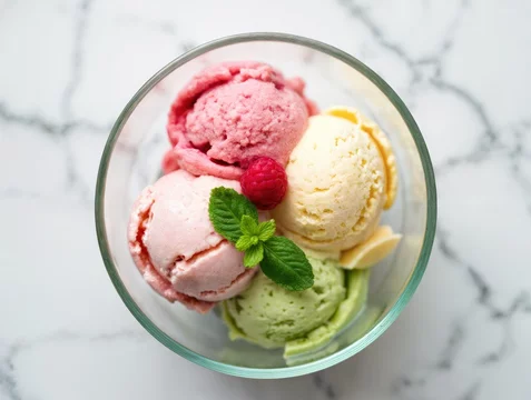 Colorful ice cream in elegant setting