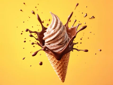 Dynamic shot of dessert falling