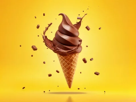 Ice cream splash with waffle cone pieces
