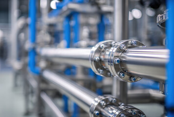 Detailed view of a stainless steel beer filtration system showcasing pipes and connections designed for efficient brewing operations