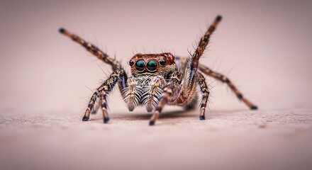 Obraz premium Fuzzy jumping spider stares forward intensely