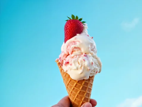 Hand Holding Melting Strawberry Ice Cream on Sunny Day