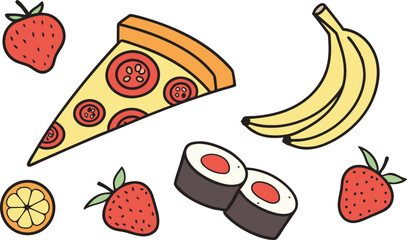 Delightful Food Icons Pizza Sushi Banana Strawberry Avocado Design Elements