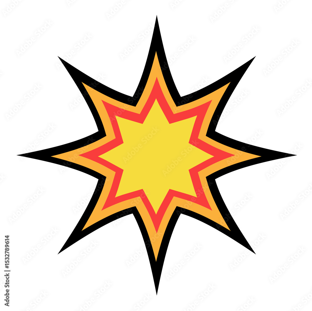 Poster vector flat starburst is floating on transparent background showing red outline and black contour