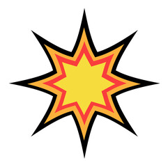 Vector flat starburst is floating on transparent background showing red outline and black contour