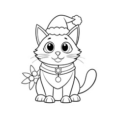 gato navidad line art vector silhouette