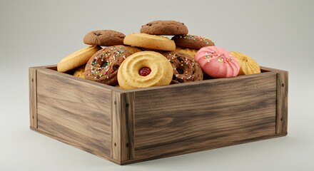 Assorted Cookies in a Wooden Box, Photograph