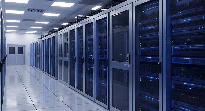 High-Tech Data Center Server Room Infrastructure Network Security and Technology - Powered by Adobe