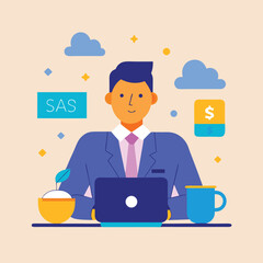 Successful Businessman Working on Laptop,  Financial Growth Concept