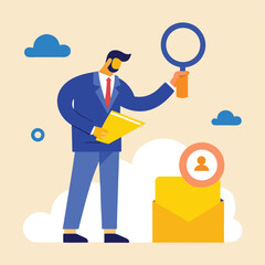 Businessman Searching for Candidate Recruitment Vector Illustration