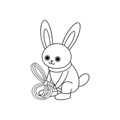 Fototapeta premium Printable Bunny Tying Rainbow Streamers Outline