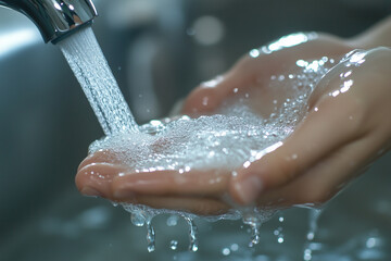 Fototapeta premium wash hands with liquid soap dispenser close-up
