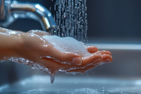 wash hands with liquid soap dispenser close-up