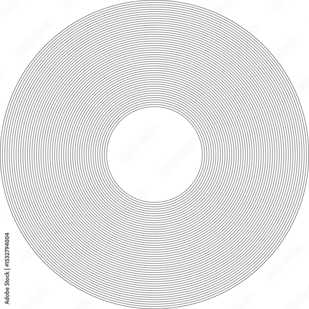 Poster abstract torus ring floating in flat design showing thin concentric lines, transparent background