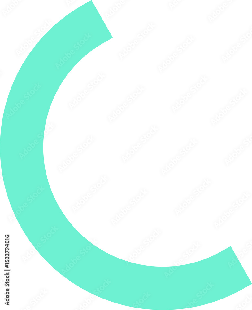 Poster turquoise arc segment is forming in vector style on transparent background depicting partial ring