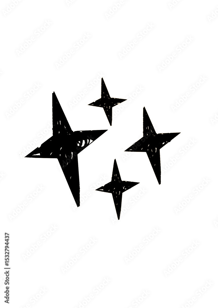 Aufkleber four flat design sparkle icons are floating on transparent background, showing four-pointed stars