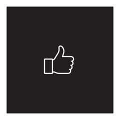 Simple white thumbs up icon on black background