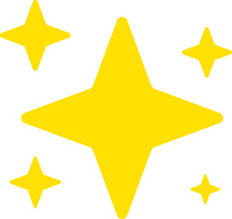 Stylized yellow sparkle shapes are floating in flat design on transparent background