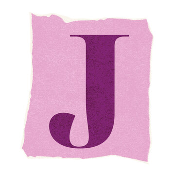 Flat design letter &lsquo;J' is being shown on textured torn pink paper with transparent background