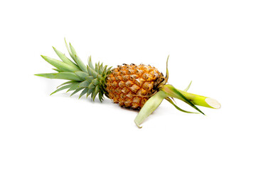 Fresh Whole Pineapple With Stem On White Background