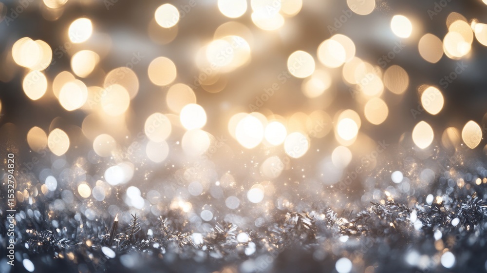 Poster shimmering silver background with mesmerizing bokeh effect