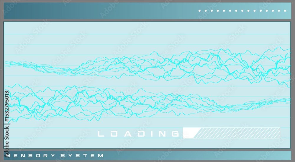 Poster Displaying abstract loading screen on transparent layer with cyan waves, progress bar sensory label