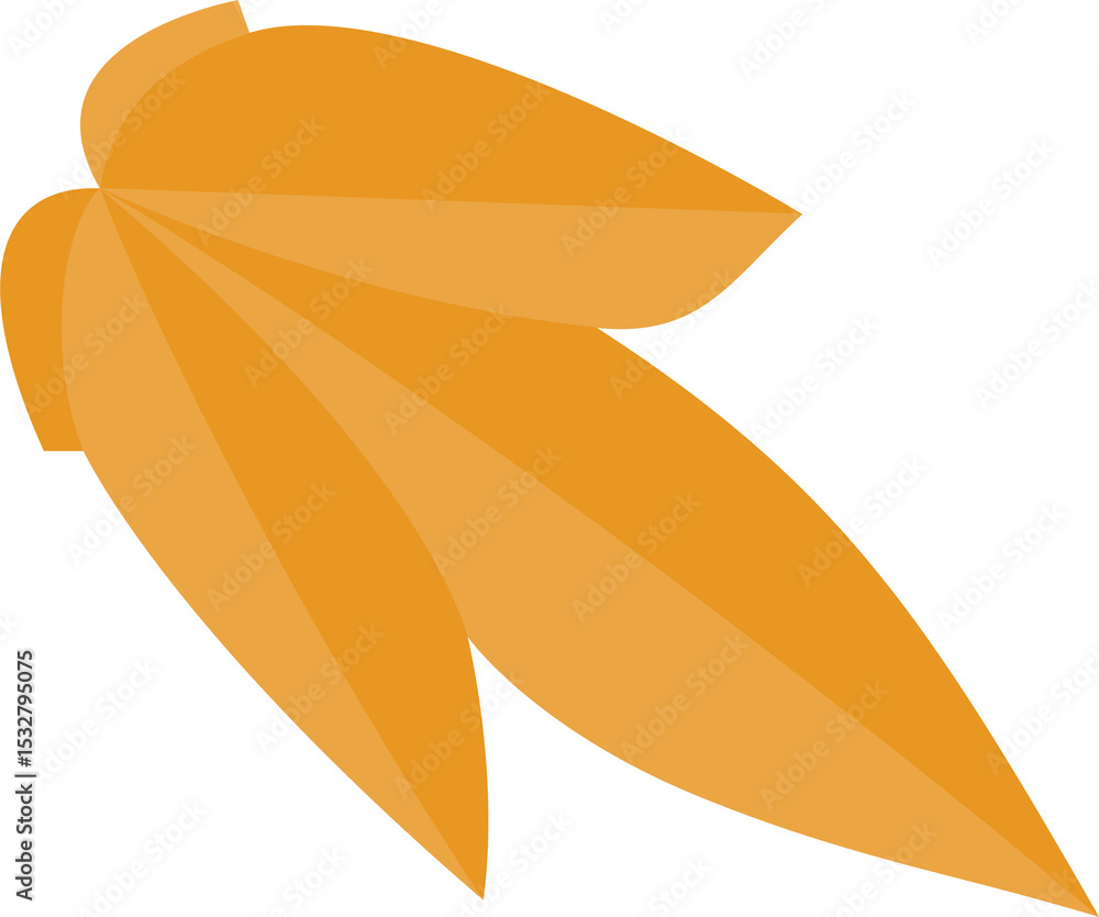 Poster leaf-like shapes are radiating outward in orange gradient in flat design on transparent background